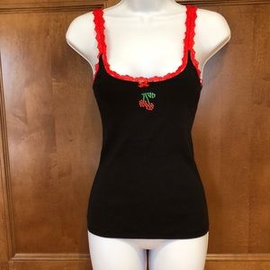 Black ribbed cotton (stretchy) chemise with stretchy red lace straps